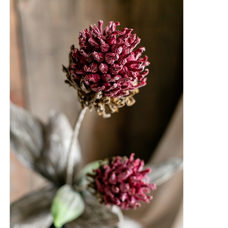 Artificial Mulan Thistle tall stem flower, 2 burgundy clusters, 43in tall, leaves RusticReach on Tampa Home & Garden Store