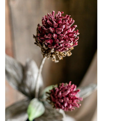 Artificial Mulan Thistle tall stem flower, 2 burgundy clusters, 43in tall, leaves RusticReach on Tampa Home & Garden Store