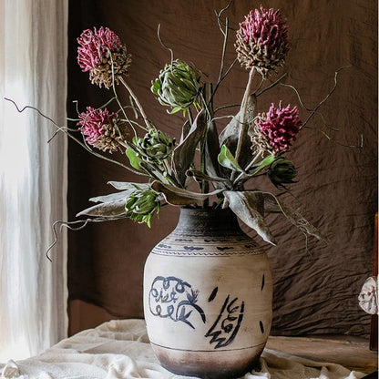 Artificial tall stem Mulan Thistle 43in tall RusticReach in a ceramic vase with pink blooms on Tampa Home & Garden Store