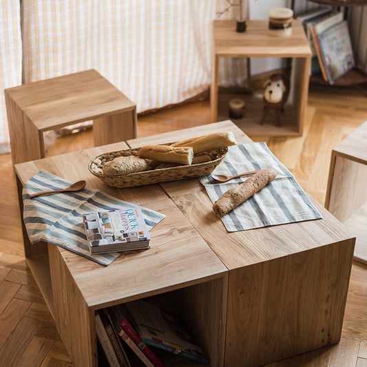 Multifunctional solid wood square grid table by RusticReach, natural wood finish on Tampa Home & Garden Store