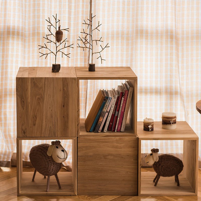 Multifunctional Solid Wood Square Grid shelf by RusticReach in wood with two sheep on Tampa Home & Garden Store