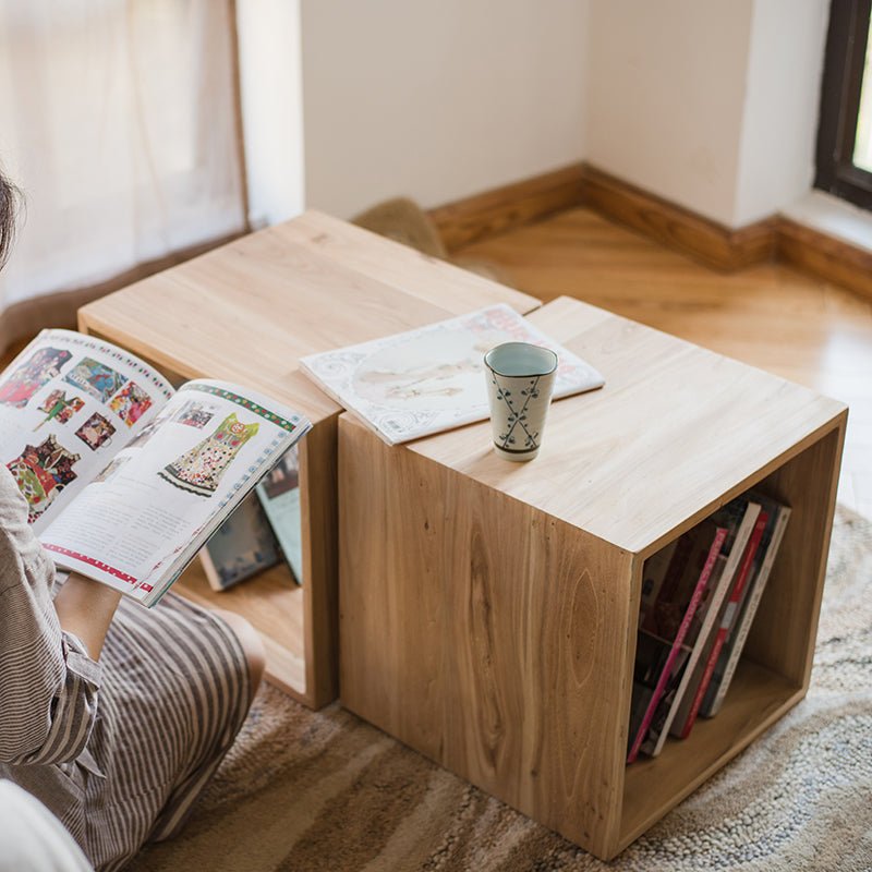 Multifunctional solid wood square grid coffee table with open cubby shelves on Tampa Home & Garden Store