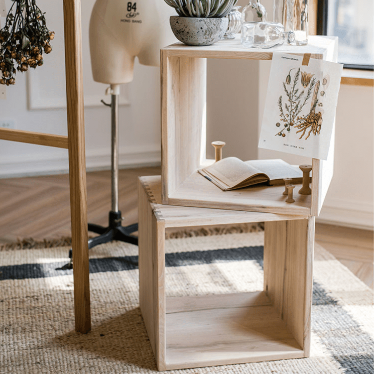 RusticReach Multifunctional solid wood square grid shelf with natural finish on Tampa Home & Garden Store