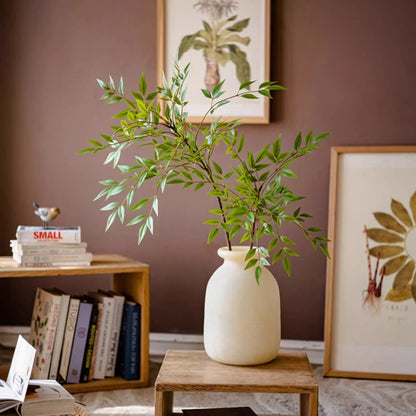 Green Nandina leaf stems, two artificial stems in a white ceramic vase by RusticReach on Tampa Home & Garden Store
