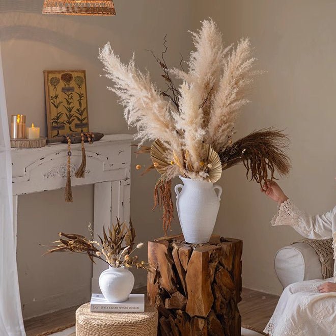Natural Reed Stem 10 Stem Set, 51in tall beige pampas grass in white ceramic vase on Tampa Home & Garden Store