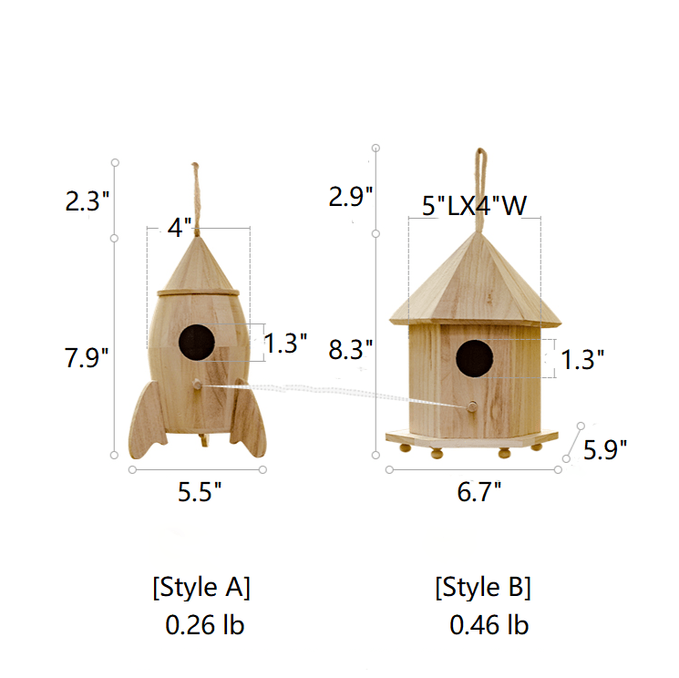 Natural solid wood Bird's Nest RusticReach StyleA rocket birdhouse StyleB barn birdhouse on Tampa Home & Garden Store