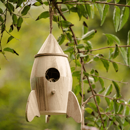 Natural Solid Wood Bird's Nest rocket-style birdhouse, natural wood finish, RusticReach on Tampa Home & Garden Store