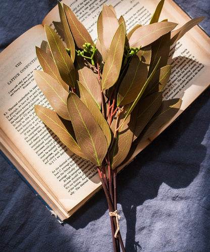 Artificial oval leaf eucalyptus stem bundle, RusticReach, brown stems, 18 in tall faux foliage on Tampa Home & Garden Store