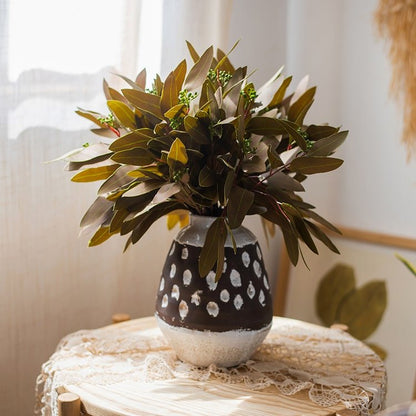 Oval leaf eucalyptus stem bundle in brown vase RusticReach faux foliage 18in tall on Tampa Home & Garden Store