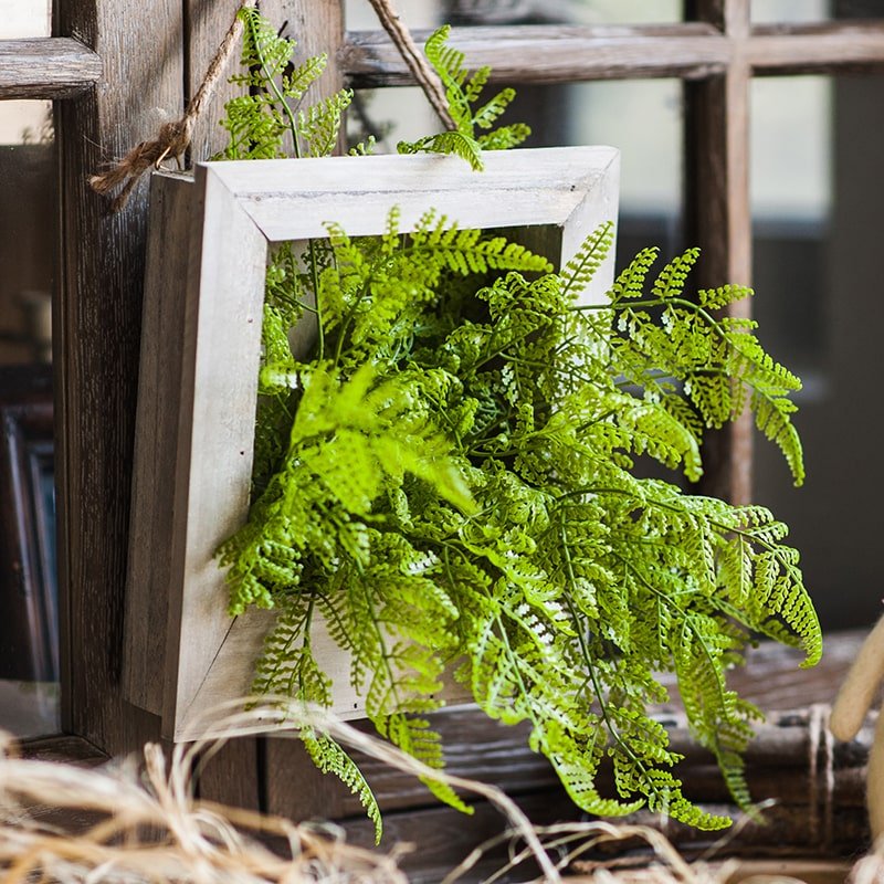 Faux Plant Oba Fern in Wood Frame Wall Art RusticReach, whitewashed frame with ferns on Tampa Home & Garden Store