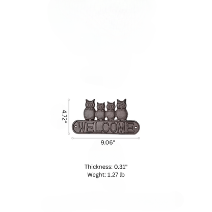 Four Owls Cast Iron Welcome Sign decorative plaque by RusticReach on Tampa Home & Garden Store