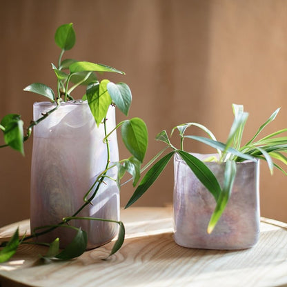 Pink Morandi color art glass vase set of two by RusticReach with trailing greenery on Tampa Home & Garden Store