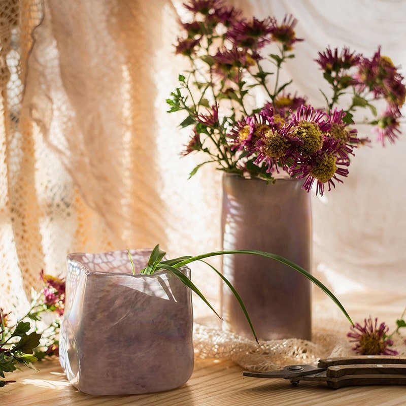 Pink Morandi Color Art Glass Vase set with two lavender-toned vases for floral display on Tampa Home & Garden Store