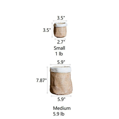 RusticReach Paper Bag Style Concrete Garden Pot set, small & medium with white-rim tops on Tampa Home & Garden Store