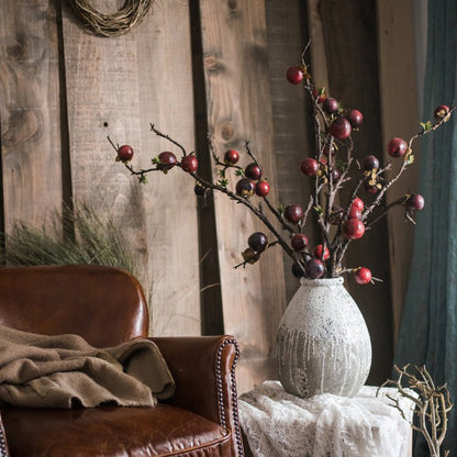 Artificial passion fruit stem silk plant 37in tall in a speckled gray vase with red berries on Tampa Home & Garden Store