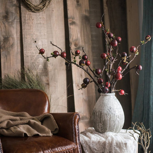 Artificial passion fruit stem silk plant 37in tall in a speckled gray vase with red berries on Tampa Home & Garden Store