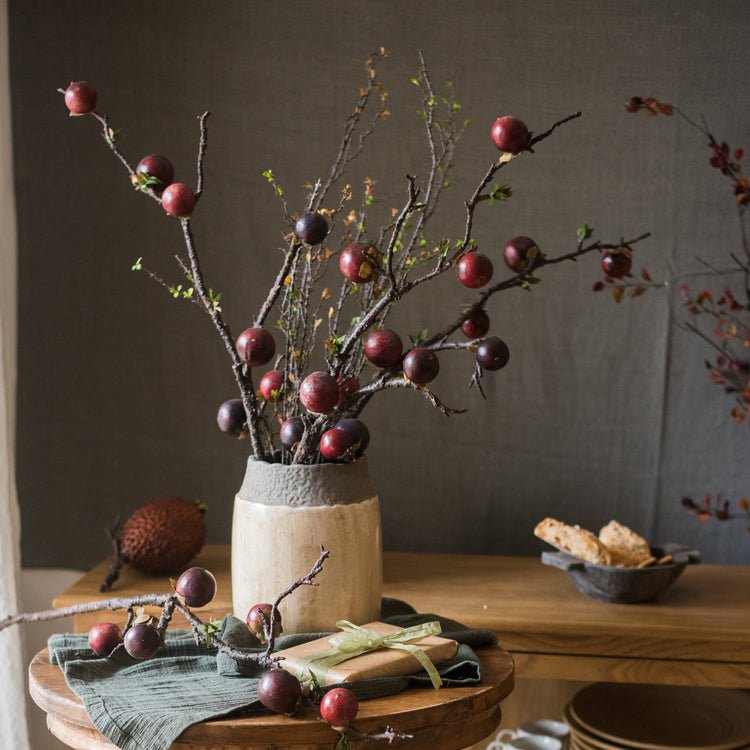 Artificial Passion Fruit Stem 37 tall plant, red fruit clusters in a two-tone vase RusticReach on Tampa Home & Garden Store