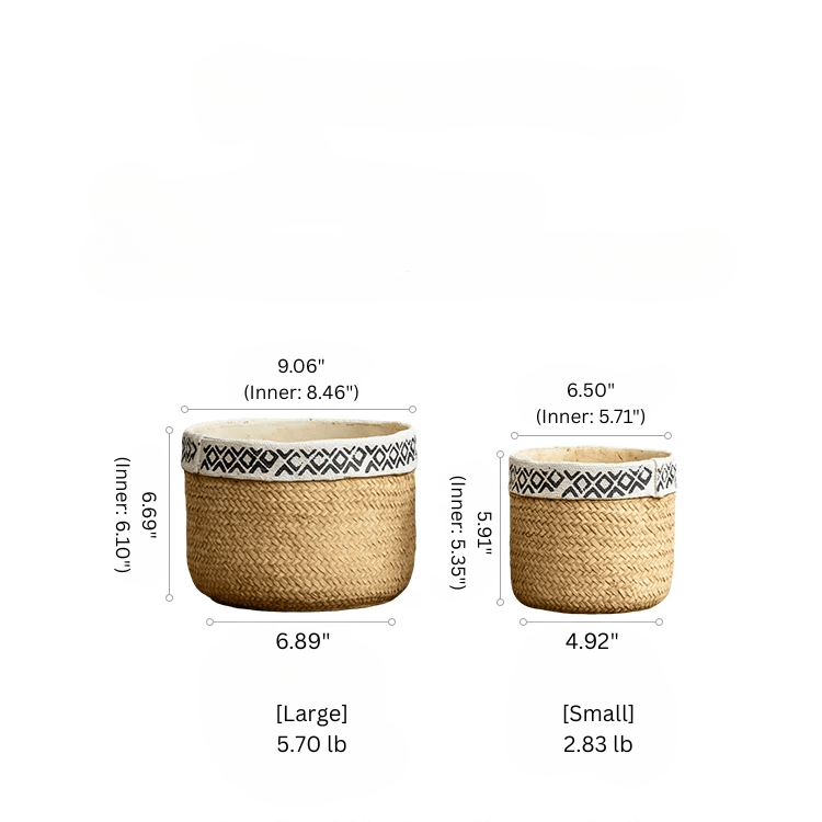Patterned Rattan Cement Planter set, large and small RusticReach, natural weave with band rim on Tampa Home & Garden Store