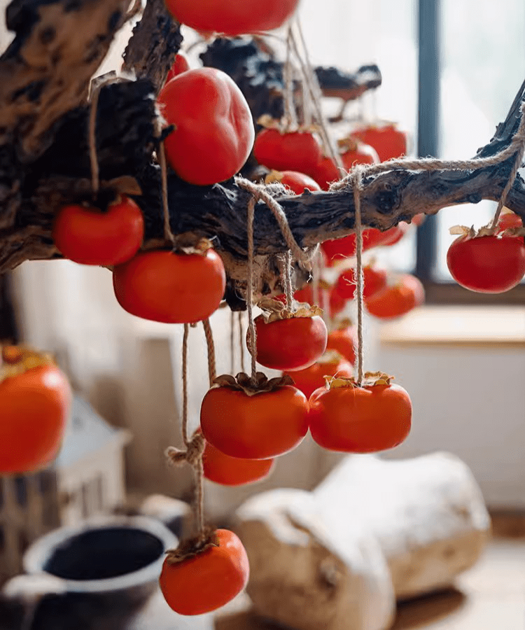 Artificial persimmon fruit string decor 33.8 in with red-orange faux fruits on jute RusticReach on Tampa Home & Garden Store
