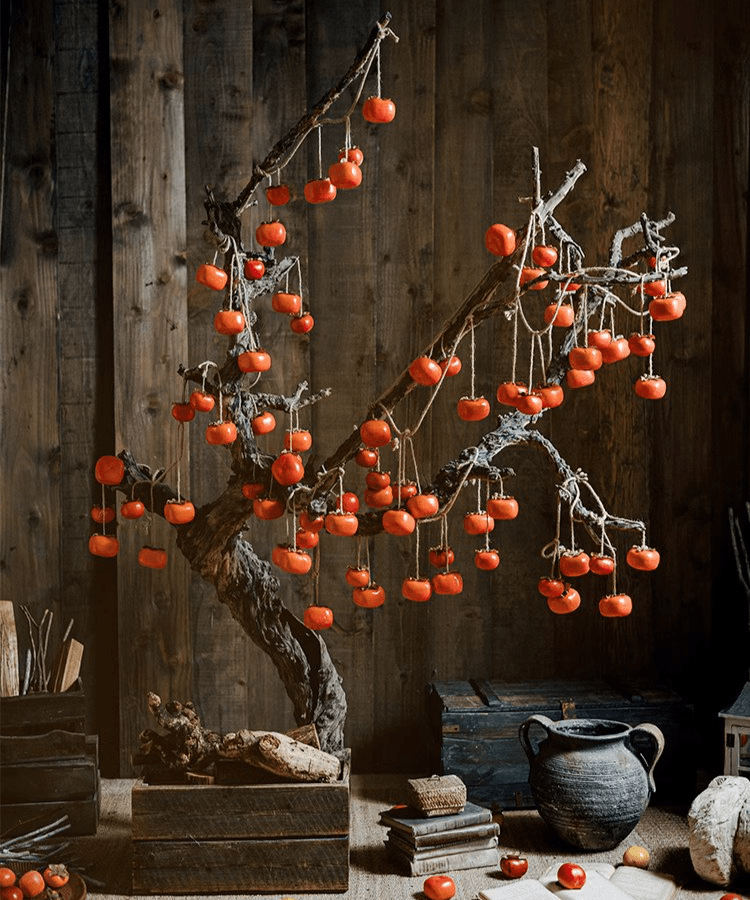 Artificial persimmon fruit string decor by RusticReach 33.8 long orange bead fruits on a branch on Tampa Home & Garden Store