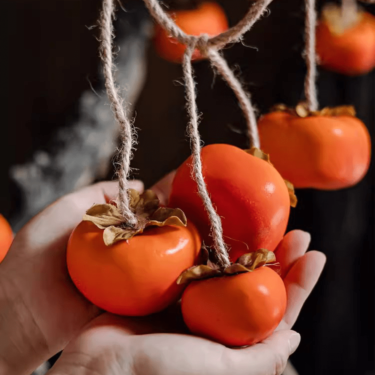 Artificial persimmon fruit decor orange faux persimmons on jute twine 33.8in long on Tampa Home & Garden Store