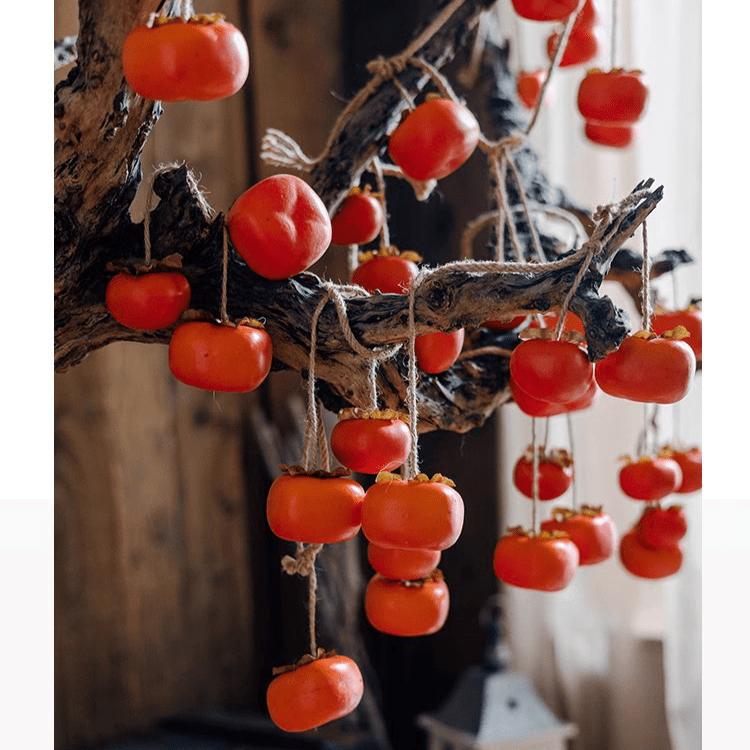 Artificial Persimmon Fruit String Decor 33.8 in red-orange fruits on twine RusticReach on Tampa Home & Garden Store