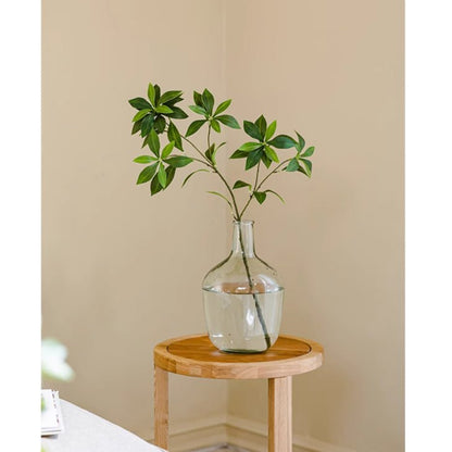 Faux Pieris Branch Stem RusticReach; artificial plant in glass vase on table with green leaves on Tampa Home & Garden Store