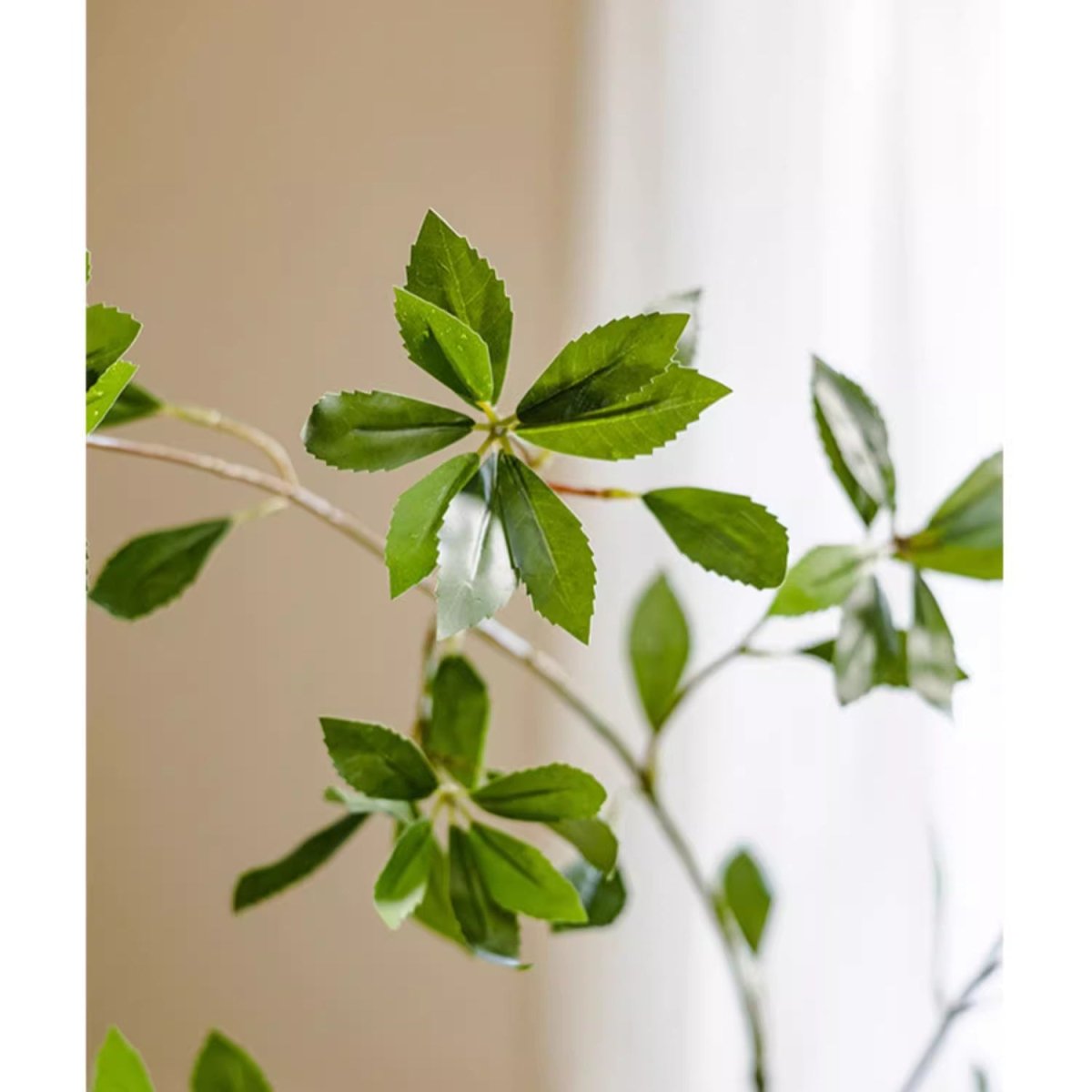 Faux Pieris Branch Stem by RusticReach, green serrated leaf clusters on slender stems on Tampa Home & Garden Store