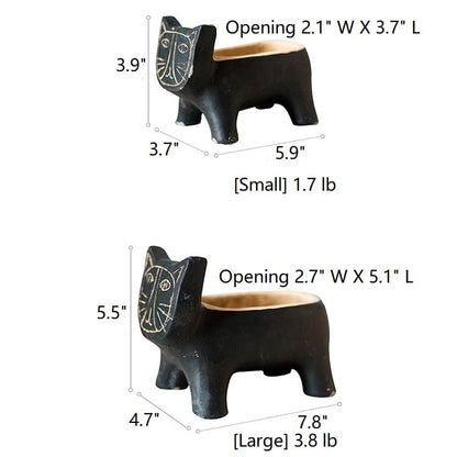 Cat Shape Concrete Planters set, black with beige interior; RusticReach small & large planters on Tampa Home & Garden Store