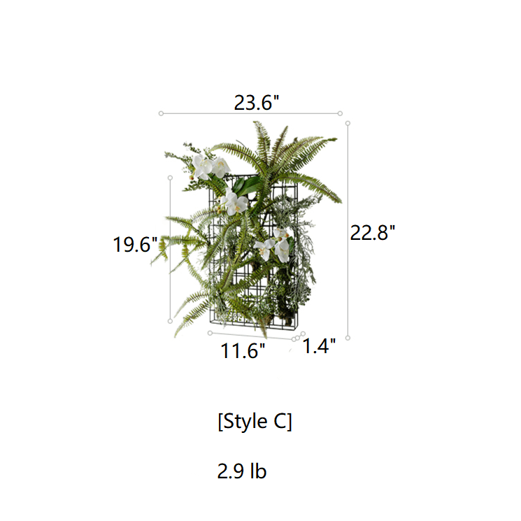 Artificial Plant Metal Frame Wall RusticReach with black lattice and green ferns and orchids on Tampa Home & Garden Store