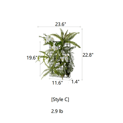 Artificial Plant Metal Frame Wall RusticReach with black lattice and green ferns and orchids on Tampa Home & Garden Store