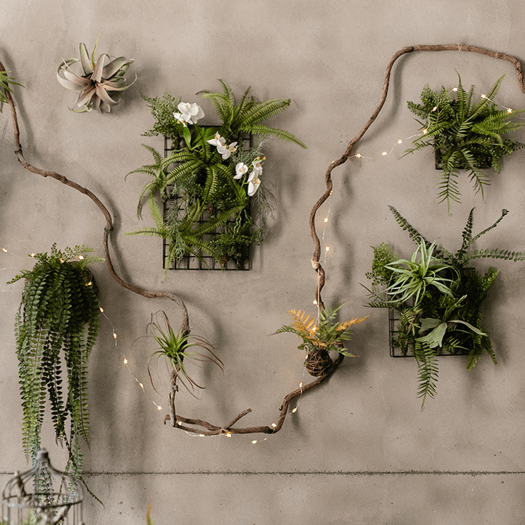 Artificial Faux Plant Metal Frame Wall Décor by RusticReach with green faux plants in metal grids on Tampa Home & Garden Store