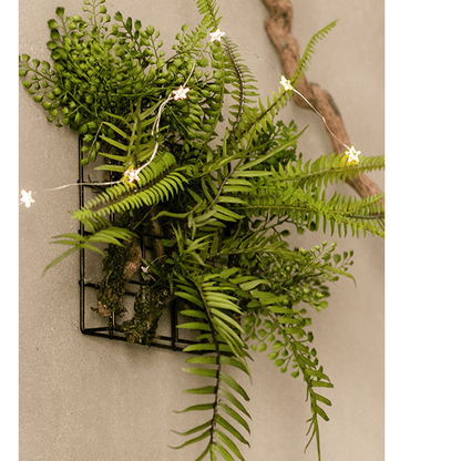 Artificial Faux Plant Metal Frame Wall Décor with green ferns in a black metal grid on Tampa Home & Garden Store