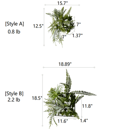 Artificial Faux Plant Metal Frame Wall Decor styles A and B compact fern 0.8 lb and larger 2.2 lb on Tampa Home & Garden Store