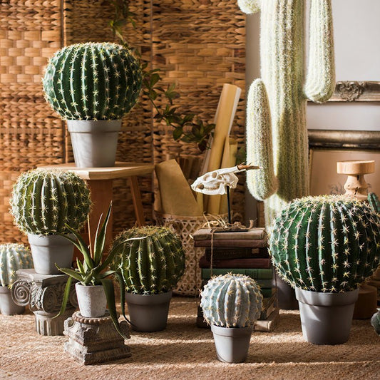 Artificial Faux Cactus Ball In Pot set of eight in gray pots by RusticReach on Tampa Home & Garden Store