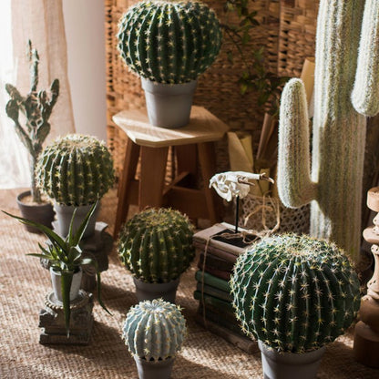 Artificial Faux Cactus Ball In Pot by RusticReach, round green spines in pots for rustic display on Tampa Home & Garden Store