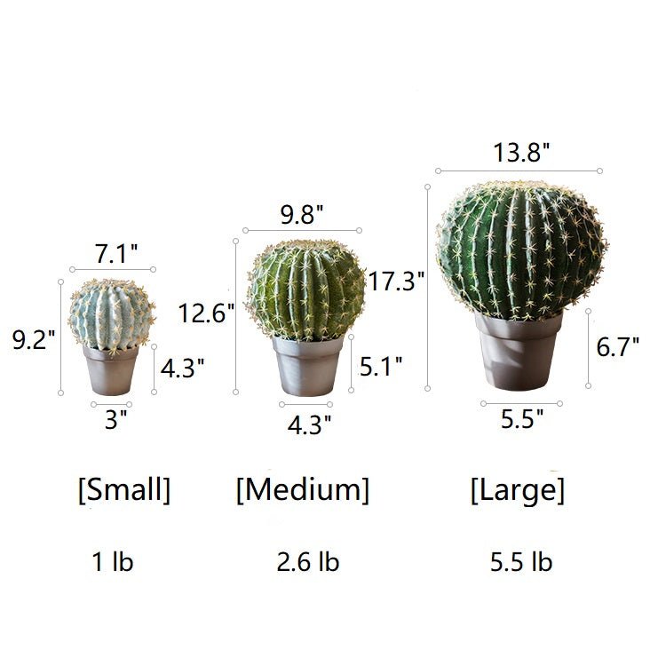 RusticReach artificial cactus ball in pots set: small, medium, large in brown pots on Tampa Home & Garden Store