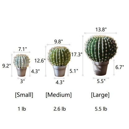 RusticReach artificial cactus ball in pots set: small, medium, large in brown pots on Tampa Home & Garden Store
