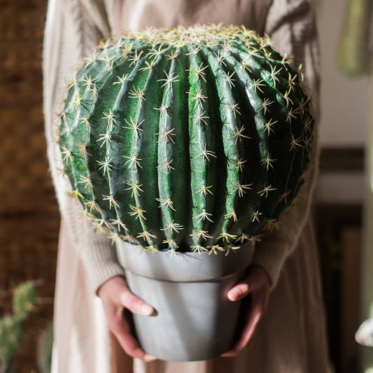 Handmade Faux Cactus Ball Plant in Modern Pot