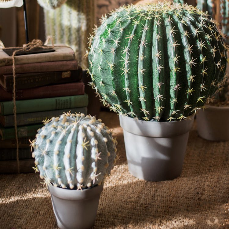 Artificial Faux Cactus Ball In Pot in green and blue-gray with ceramic pots RusticReach on Tampa Home & Garden Store