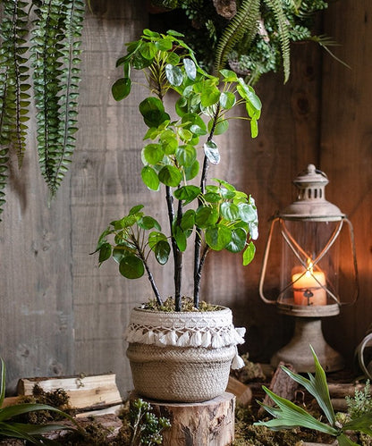 Artificial Pilea plant, 26in tall, in woven jute pot with tassel trim, RusticReach on Tampa Home & Garden Store