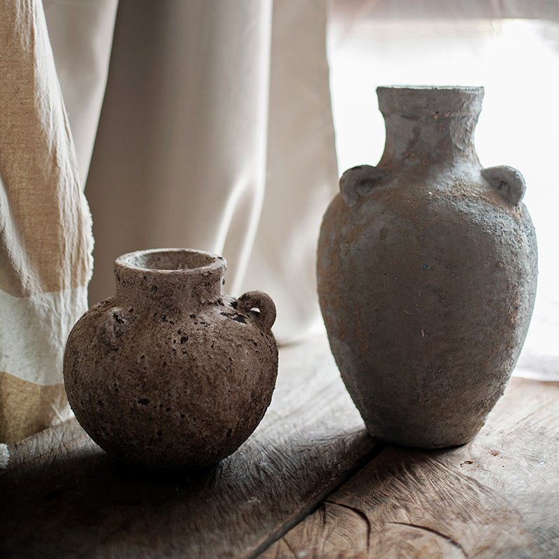 Stoneware vase set for dried flowers, speckled brown pot and tall gray vase by RusticReach on Tampa Home & Garden Store