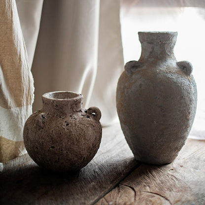 Stoneware vase set for dried flowers, speckled brown pot and tall gray vase by RusticReach on Tampa Home & Garden Store