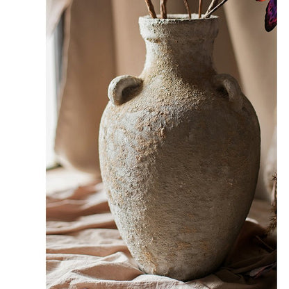 RusticReach stoneware vase with rough beige texture, Zen style for dried flowers on Tampa Home & Garden Store