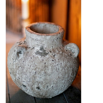 Stoneware Zen style vase with a bulbous gray body, narrow neck, and two small handles on Tampa Home & Garden Store