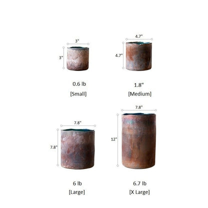 Rust Style Art Glass Vase set in four sizes by RusticReach; small to X-Large copper patina on Tampa Home & Garden Store