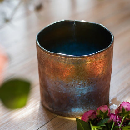 Rust Style Art Glass Vase copper patina exterior blue interior RusticReach on Tampa Home & Garden Store