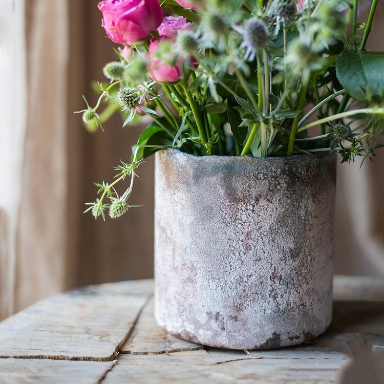 Rust Style Art Glass Vase by RusticReach, rust-toned vase with patina for pink flowers on Tampa Home & Garden Store