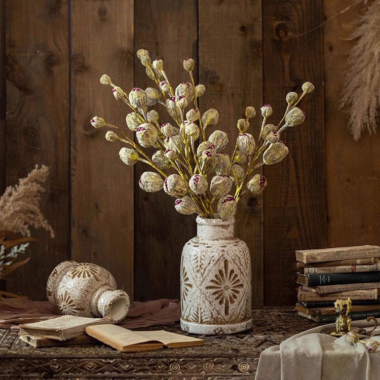 Rustic Dried Pot Stem 41in Tall artificial non-flowering plant in a distressed white vase on Tampa Home & Garden Store