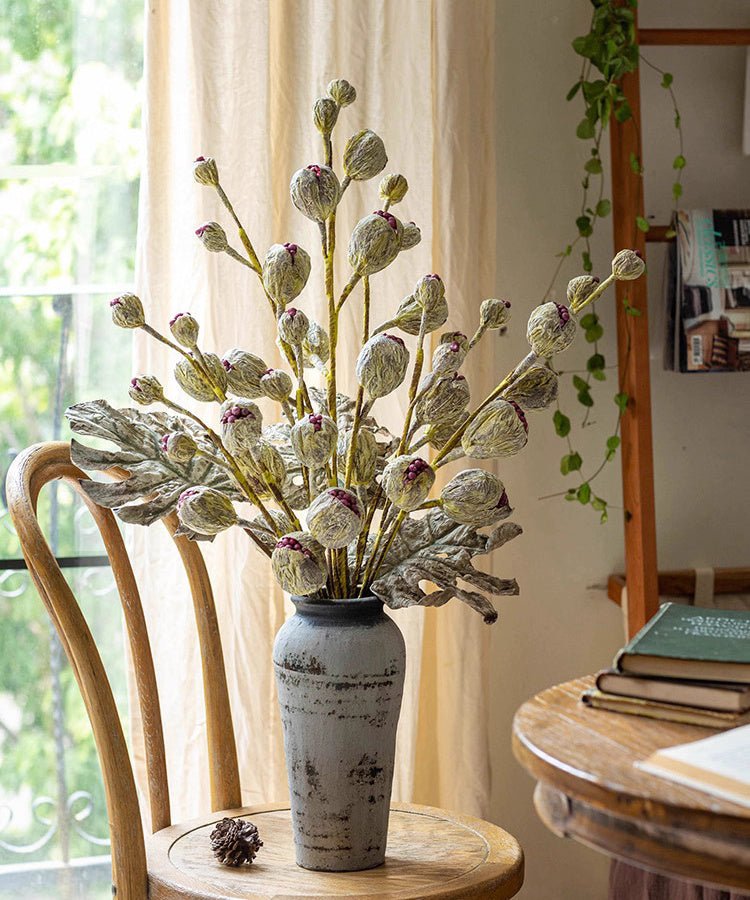 Rustic Dried Pot Stem 41-inch tall artificial plant in a vase with purple-tipped pods on Tampa Home & Garden Store